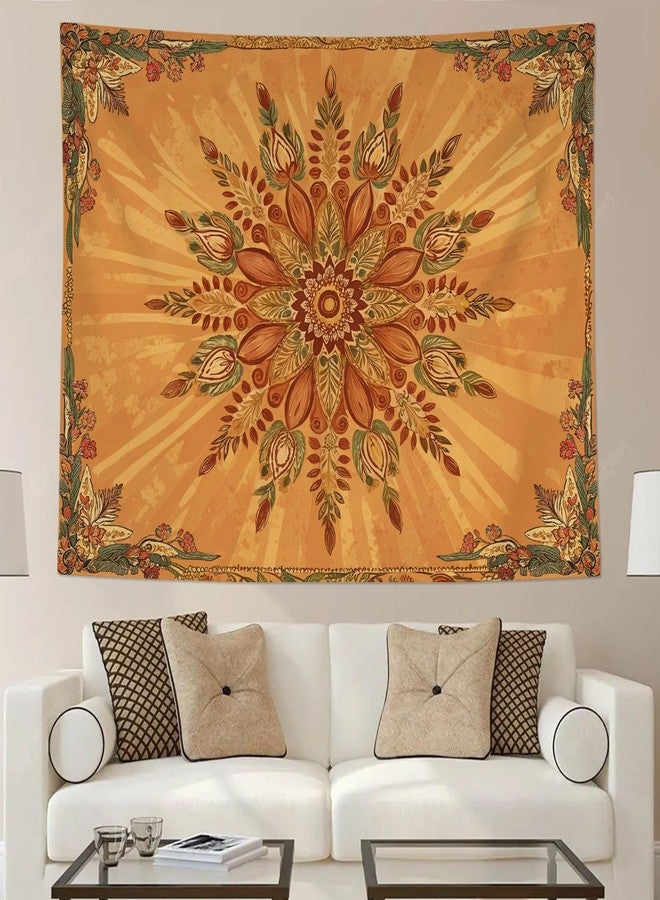 Accnicc Boho Floral Mandala Tapestry for Bedroom Bohemian Flower Wall Tapestry Aesthetic Small Vintage Orange Hippie Indian Tapestries Wall Hanging for Living Room Dorm Decor 48 x 36 Inch - Image 5
